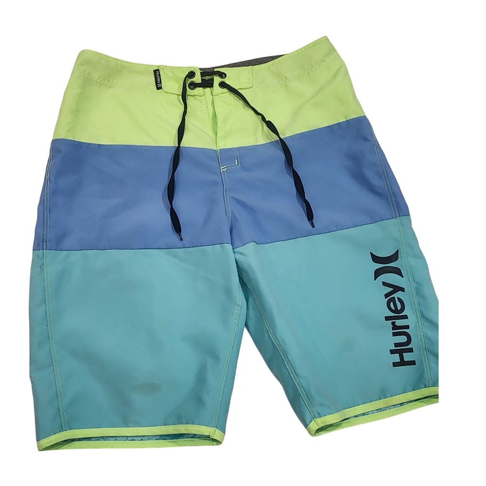 Hurley Kid Boys Board Shorts 16/28 Swim Trunks Color Block Neon Blue Green Beach